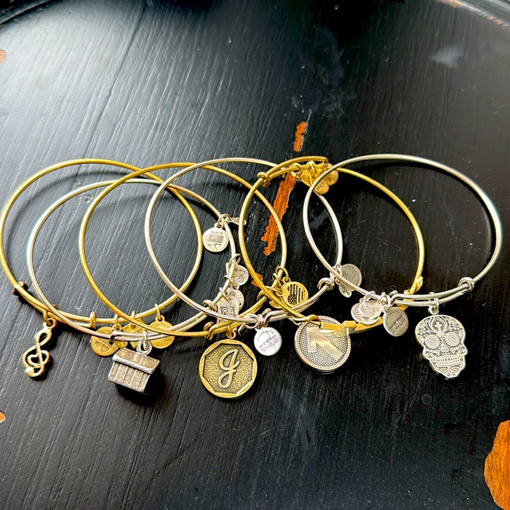 Set of 6~ Alex & Ani Silver Charm Bangle Bracelets
